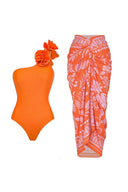 Ensemble de maillot de bain uni brillant à fleurs 3D