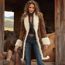 Cappotto Western Retrò in Denim da Donna, Peluche, Autunno e Inverno, Cappotto Caldo
