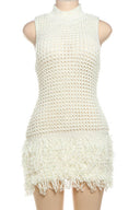 Vestido Justo com Recortes e Padrão Patchwork com Franjas