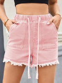 High-Waist-Jeansshorts mit Kordelzug
