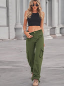 Pantaloni cargo din denim casual cu buzunar cu fermoar și șnur