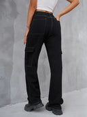 Vintage elastisk midje avslappet passform denim cargobukser