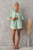 Set Cardigan Semplice con Cuciture Ondulate