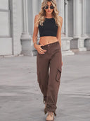 Pantaloni cargo din denim casual cu buzunar cu fermoar și șnur
