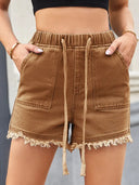 High-Waist-Jeansshorts mit Kordelzug