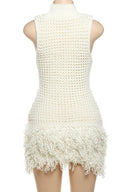 Vestido Justo com Recortes e Padrão Patchwork com Franjas