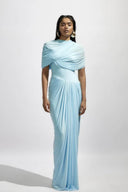 Cloud-Drape geraffte Wickel-Maxi-Kleider