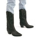 Broderede spidse tå tyk hæl westernstøvler