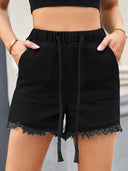 High-Waist-Jeansshorts mit Kordelzug