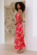 Miya Maxikleid - Pink/Rot mit Blumenmuster