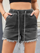 High-Waist-Jeansshorts mit Kordelzug