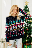 Rund hals løs pasform juletema strikket sweater