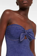 Denim Bandeau Einteiler Badeanzug Set