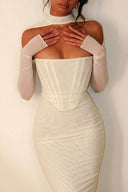 Trendy Mesh Langærmet Baddie Maxi Kjole