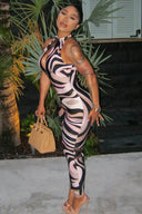 Catsuit con cuello halter y diseño en espiral inspirado en Pucci