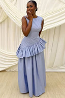 Asymmetric Ruffle Fitted Waist Maxi Dress