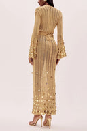 Dolly Guld Strikket Maxi Kjole