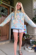 Colorful Floral Patchwork Print Quilted Hoodie