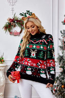 Maglione con Collo Alto e Ricamo Pupazzo di Neve Natalizio