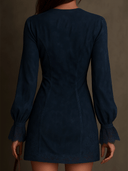 Vestido Mini Vintage em Camurça Azul com Renda