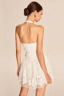 Robe mini blanche sexy en dentelle pure