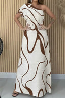 Abstract Wave One-Shoulder Maxi Dress
