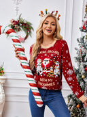 Sweter z haftem, casual z okrągłym dekoltem – Święty Mikołaj i pingwin