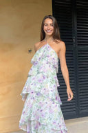 Lagdelte Blomstrede Halter Maxi-kjole