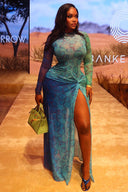 Vestido Maxi Arejado com Fenda e Bolhas