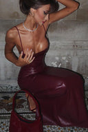 Elegant Sexy Solid Faux Leather Bodycon Maxi Dress
