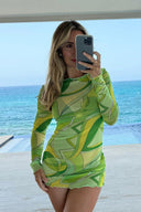 Lime swirl minikjole med sarong