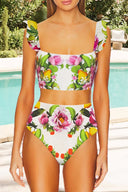 Bikini-Set mit hohem Bund und Blumenprint