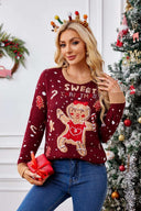 Pull décontracté à col rond brodé – Bonhomme en pain d'épice