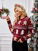 Lässiger Rundhalsausschnitt Bestickter Pullover – Lebkuchenmann