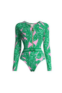 Grünes Surf-Set mit Reißverschluss und Blumenmuster