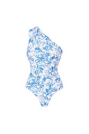 Frisches Blumen-Einteiler-Set mit One-Shoulder in Blau
