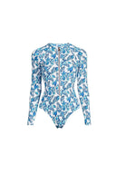 Grünes Surf-Badeanzug-Set mit Reißverschluss und Blumenmuster
