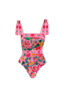 Traje de baño de una pieza con lazo floral