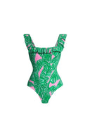 Costume intero verde con stampa a balze