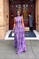 Vestido Maxi com Estampa de Ziguezague Roxo