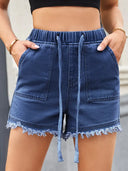 High-Waist-Jeansshorts mit Kordelzug