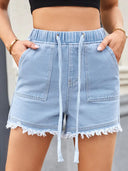 High-Waist-Jeansshorts mit Kordelzug