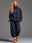 Ensemble de sport décontracté pantalon et sweat-shirt à demi-fermeture éclair en polaire bleu marine