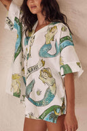 Vakantie Zeemeermin Print Losse Shorts Tweedelig Set