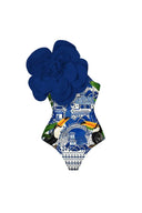Blauer 3D Blumen Verzierter Badeanzug