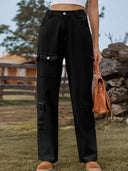 Washed Semi-Elastic Design Denim Cargo Pants