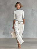 Ensemble deux pièces pour femme : T-shirt de sport à manches longues et col montant mi-haut, pantalon large à cordon de serrage