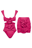 Ensemble maillot de bain à bretelles avec découpe florale 3D