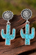 Boucles d'oreilles pendentif fleur de cactus turquoise rétro western pour femme