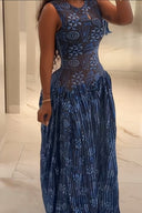Vestido largo plisado Adinkra